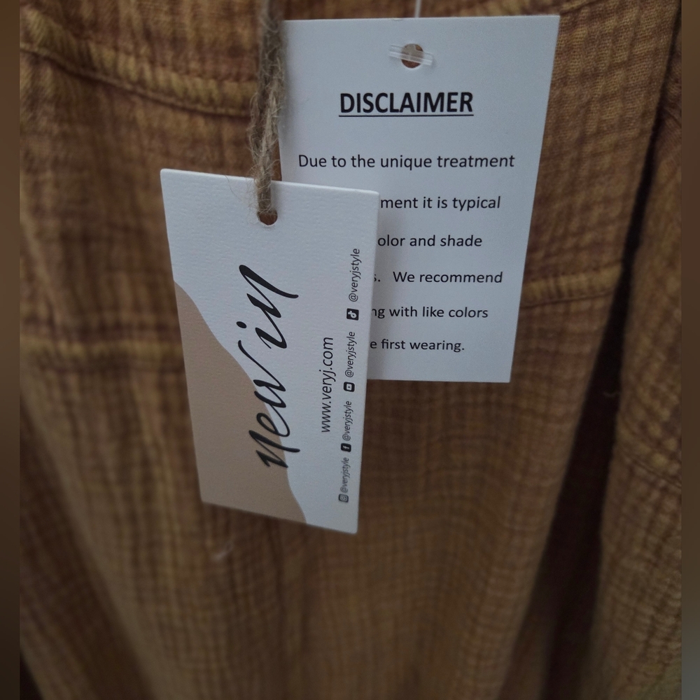 NWT Distressed Mustard Yellow Cotton Muslin Jumpsuit, L - Picture 4 of 6